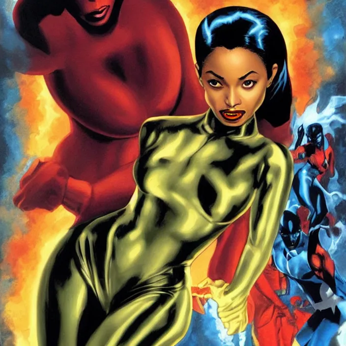 Prompt: sade adu as one of the x-men, painting by alex ross,