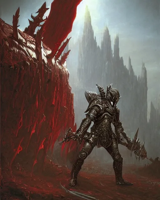 Prompt: a heavily armoured death knight by Thomas Cole and Wayne Barlowe