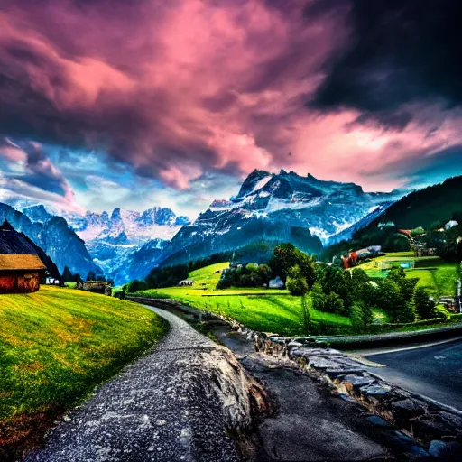 Prompt: Beautiful cinematic photo, hd, hdr, 4k, switzerland landscape, award-winning, incredibly detailed, expensive