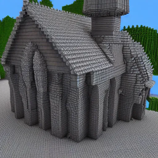 Prompt: a 3d render of a voxel medieval house