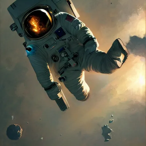 Prompt: painting of an astronaut floating in space by greg rutkowski and craig mullins