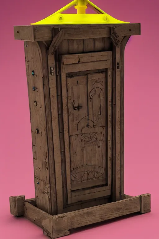 Prompt: product photo of life sized toy guillotine made by fisher price, colorful plastic, high quality, intricate detail, realistic textures, octane render, unreal engine 5, hyperrealism