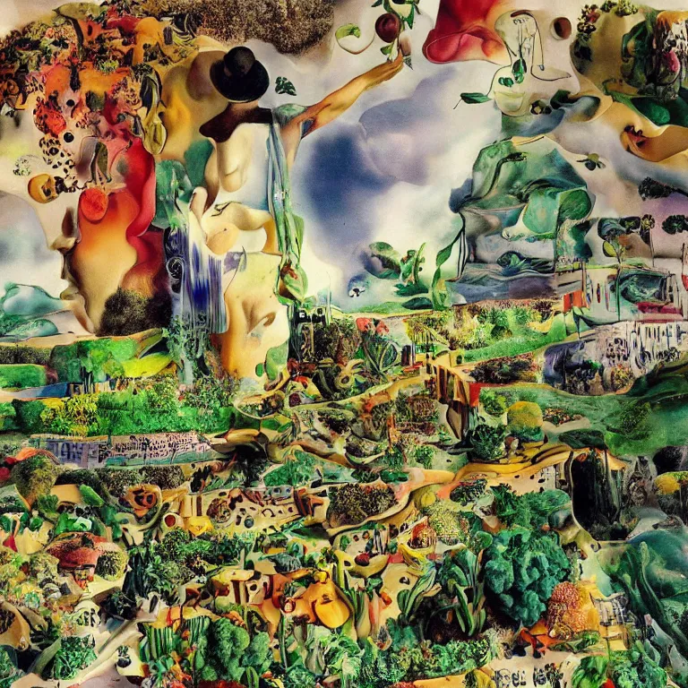 Prompt: dreaming from vertical farming, permaculture and a new life, painted bySalvador Dali