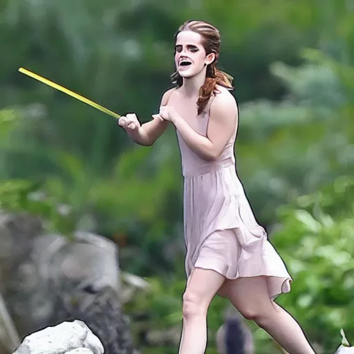 Prompt: emma watson engaged in combat with barry b benson