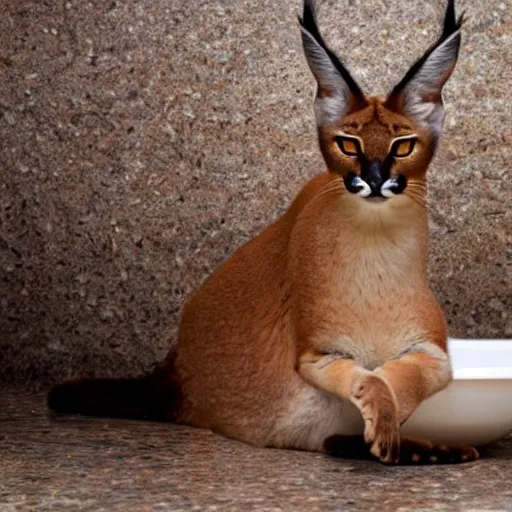 Image similar to caracal, big floppa, sitting in a bathtub, bathroom, Instagram photo, 4K