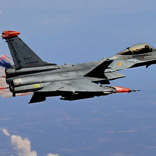 Image similar to “ an f - 1 6 fighting a mig - 2 9 ”