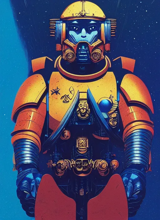 Prompt: portrait of an ultramarine space marine from warhammer 4 0 k, by victo ngai, kilian eng vibrant colours, dynamic lighting, digital art, winning award masterpiece, fantastically beautiful, illustration, aesthetically inspired by beksinski and dan mumford, trending on artstation, art by greg rutkowski, 8 k