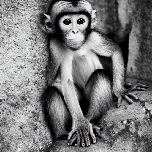 Image similar to cute baby monkey full body photo, ILFORD XP2 Super