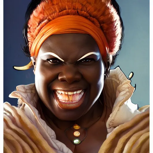 Image similar to leslie jones as dhalsim street fighter, 4 k, ultra realistic, detailed focused art by artgerm and greg rutkowski and alphonse mucha