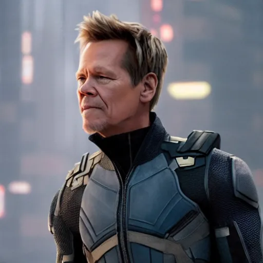 Prompt: film still of Kevin Bacon as Hawkeye in Avengers Endgame