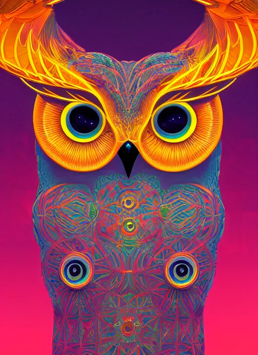 Image similar to symmetry!! product render poster vivid colors divine proportion owl, divine, glowing fog intricate, elegant, highly detailed, digital painting, artstation, concept art, smooth, sharp focus, illustration,