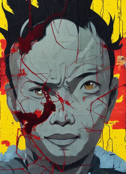 Image similar to portrait of tetsuo from akira, by sachin teng, organic, cables, matte painting, geometric shapes, hard edges! graffiti, street art