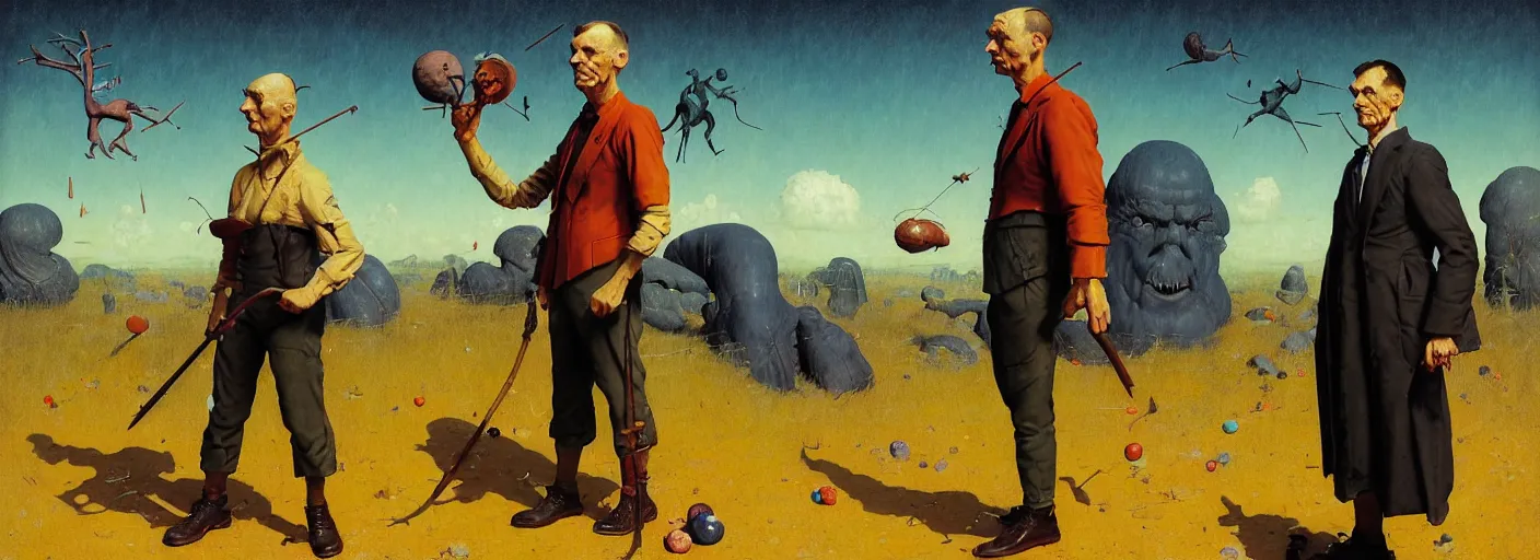 Image similar to full - body portrait surreal colorful clay fighting artstation rpg gentleman character concept art anatomy, action pose, very coherent and colorful high contrast masterpiece by norman rockwell franz sedlacek hieronymus bosch dean ellis simon stalenhag rene magritte gediminas pranckevicius, dark shadows, sunny day, hard lighting, reference sheet white! background