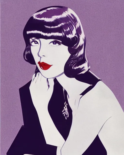 Image similar to colleen moore 2 5 years old, bob haircut, portrait by patrick nagel