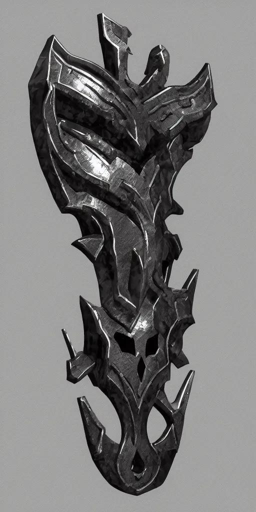 Image similar to a black and silver axe skull crest, ornament, dwarven weapon, by dom qwek, trending on artstation, hard surface modeling, one handed axe, ax