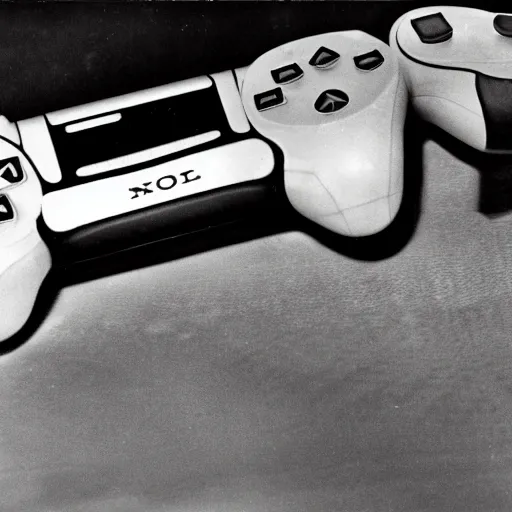 Image similar to 1 9 6 0's photo of a playstation 5. 3 5 mm, black and white, advertising photography