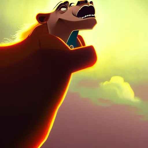 Image similar to portrait of doc brown, riding!!!!!!!!!!!!!!!!!!!!!!, on lion king like on a horse, disney animation, sharp, illustration, sharp, fanart, anime key art by greg rutkowski, bloom, dramatic lighting sharp focus, cinematic, artbook, smooth, centered