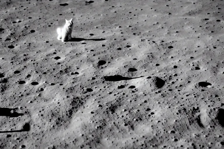 Prompt: photo of the first cat on the moon, highly detailed,