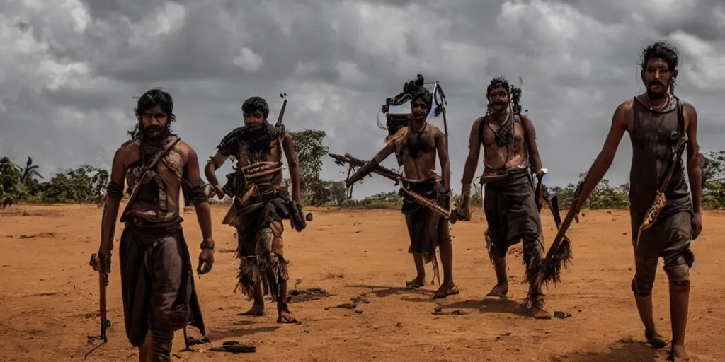 Image similar to sri lankan mad max style, guitar, film still, epic shot cinematography, rule of thirds