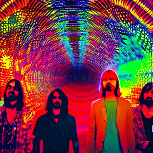 Prompt: tame impala in a psychedelic disco room