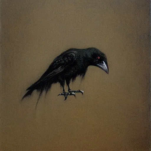 Prompt: teen raven-girl, painting by Beksinski