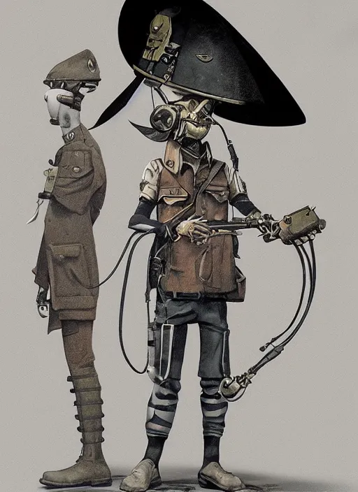 Image similar to a dieselpunk character portrait of an anthropomorphic cat soldier, a 3 d render of an anthropomorphic cat soldier, by stephen gammell, by jack gaughan, by george ault, by victo ngai