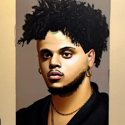 Image similar to a portrait painting of smokepurpp by giovanni bellini