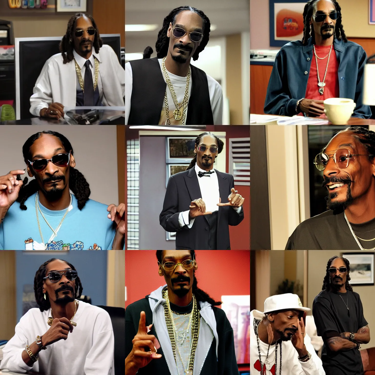 Prompt: Snoop Dogg in the office tv show