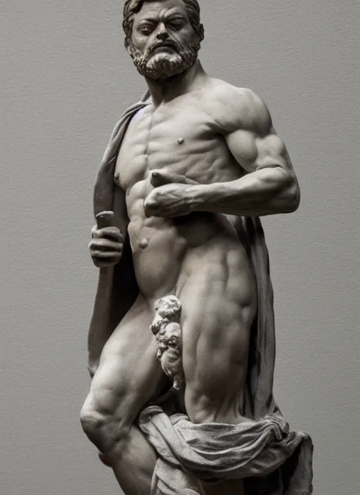 Prompt: Michelangelo's statue of Nick Offerman, highly detailed, 8k