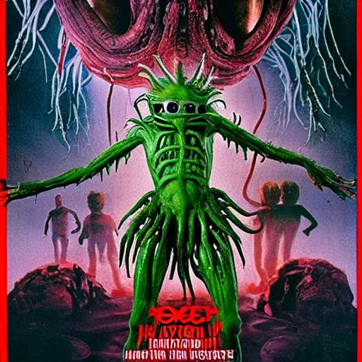 Image similar to a hyper detailed filmic realistic atmospheric full body backlit photograph of the alien organism creature with multiple human limbs and grotesque distorted human face mutating from The Thing 1982 in the style of John Carpenter horror movie