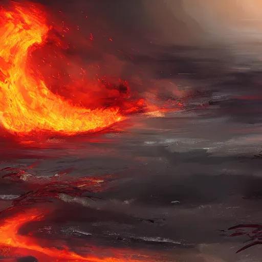 Image similar to a sea of flames by WLOP