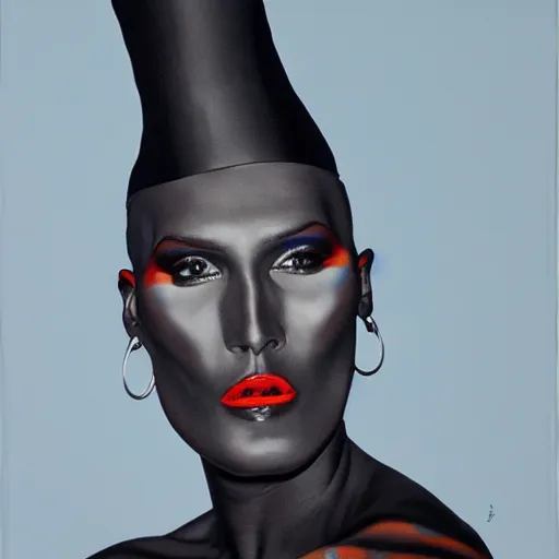 Image similar to a portrait painting of Grace Jones, 4k,