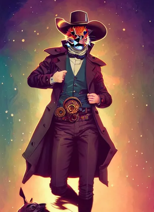 Image similar to style artgerm, joshua middleton, illustration, anthropomorphic hamster as cowboy steampunk aristocrat, swirling water cosmos, fantasy, dnd, cinematic lighting, collectible card art