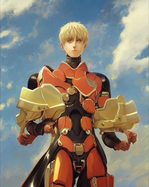 Prompt: Genos, anime, oil on canvas, artstation, by J. C. Leyendecker and Edmund Blair Leighton and Charlie Bowater, octane