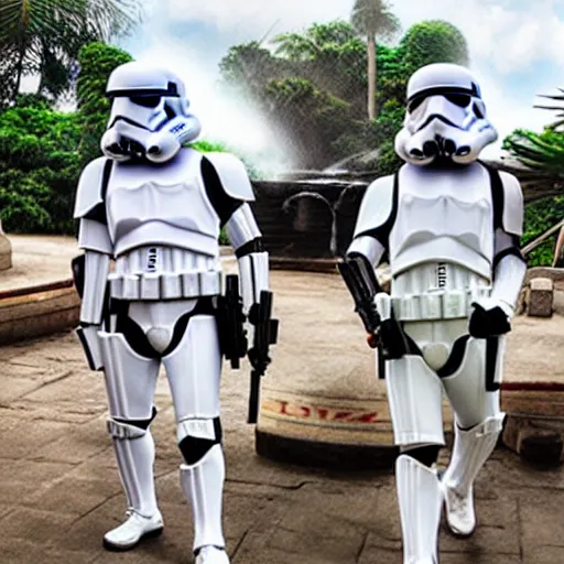 Image similar to stormtroopers on vacation in thailand, realistic nightlife photo