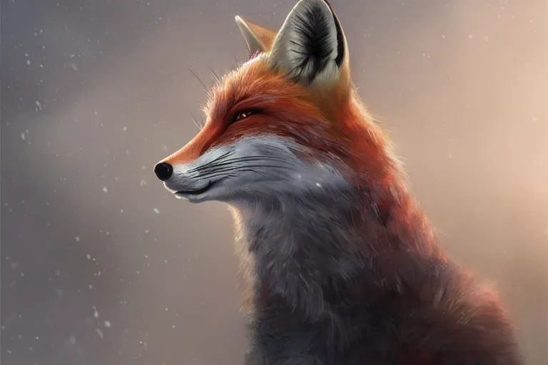 Image similar to portrait of a fox wearing blue coat stood outside a school, trending on artstation, highly detailed, digital painting, volumetric light, concept art, middle focus, illustration, lighting by Marc Adamus, daren bader, aleksi briclot, rutkowski, bouguereau