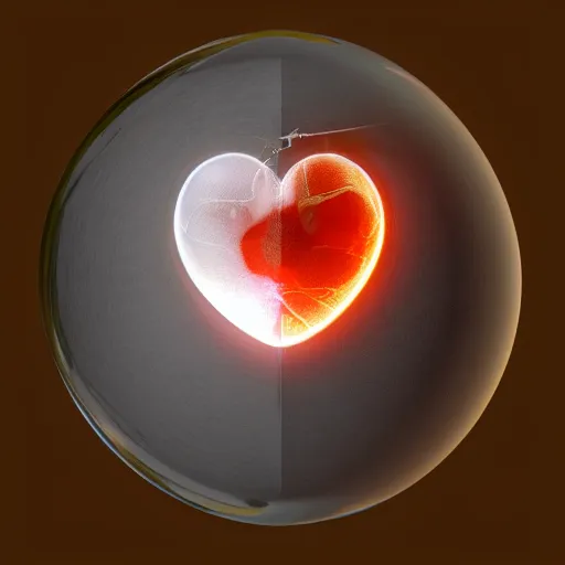 Image similar to a beating human heart inside a translucent orb, highly detailed biologically accurate human heart, unreal engine 5, path tracing, volumetric lighting, trending on artstation