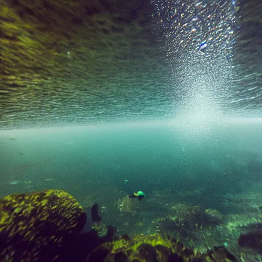 Image similar to underwater photography looking down kn Glasgow cityscape at the bottom of the sea