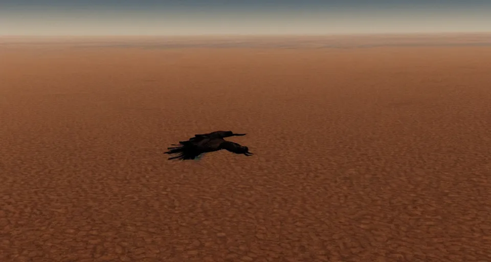 Image similar to a vulture flying over an empty desert, artstation