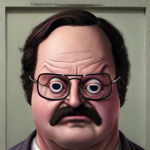 Prompt: beautiful hyperrealistic detailed matte portrait painting of bob belcher from bobs burger, by andreas rocha and john howe, and martin johnson