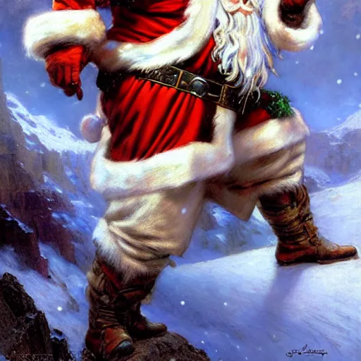 Prompt: a fantasy style santa claus magical fighter in a snowy setting, highly detailed painting by gaston bussiere, craig mullins, j. c. leyendecker, 8 k