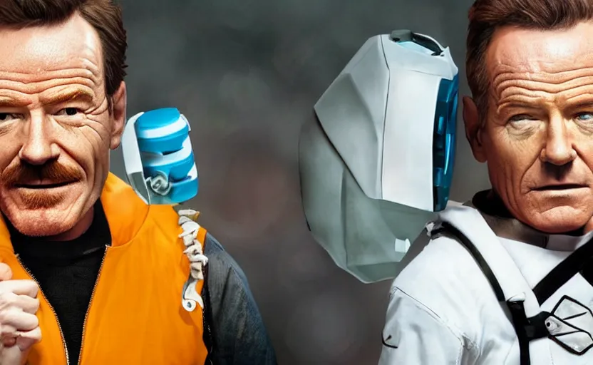 Image similar to Bryan Cranston as Chell from portal