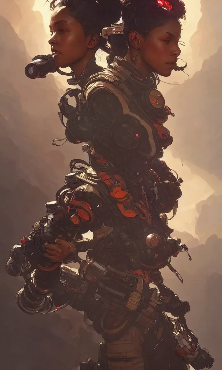 Image similar to Apex Legends Woman, highly detailed, digital painting, artstation, concept art, smooth, sharp focus, illustration, art by artgerm and greg rutkowski and alphonse mucha