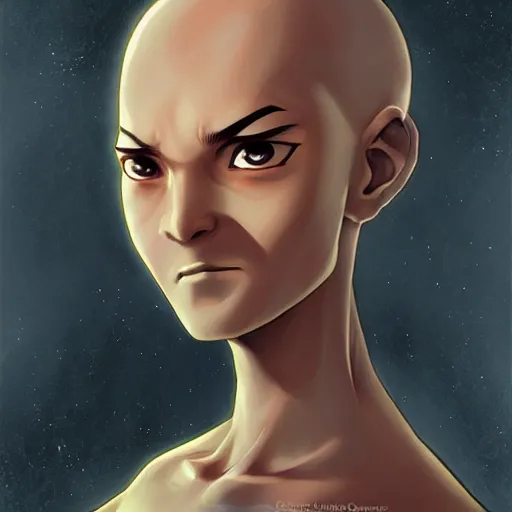 Prompt: Portrait of Aang from Avatar: The Last Airbender, by Charlie Bowater