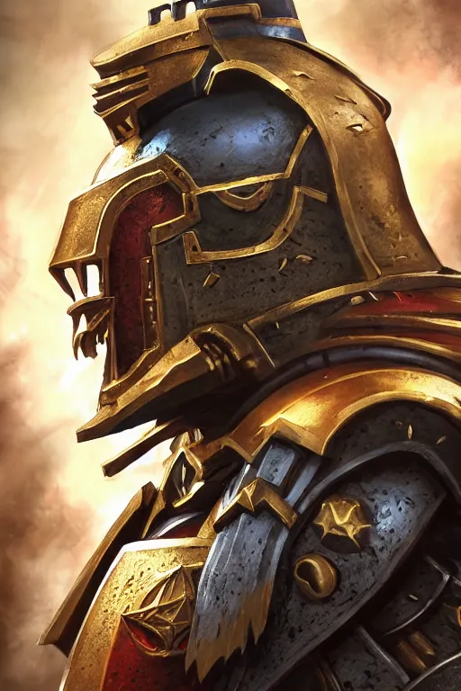 Image similar to armor portrait heros warhammer 4 0 k horus heresy fanart - the primarchs emperor by johannes helgeson animated with vfx concept artist & illustrator global illumination ray tracing hdr fanart arstation zbrush central hardmesh 8 k octane renderer comics stylized