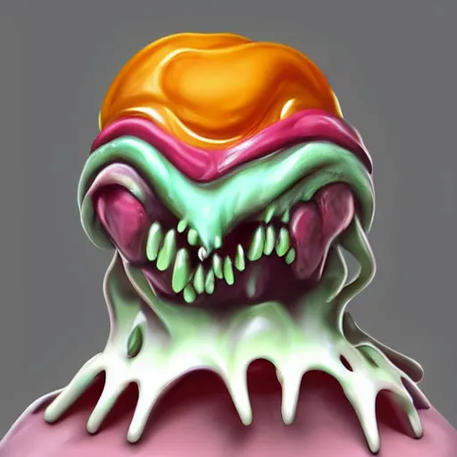 Image similar to creature made out of melting icecream, ominous, trending on artstation