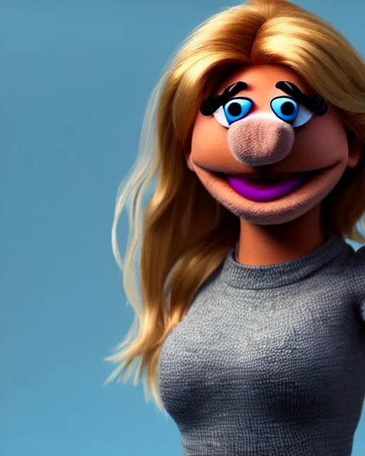 Image similar to detailed portrait, a photo of elyse wlliams as a muppet, unreal engine, hyper realism, realistic shading, cinematic composition, blender render, octane render, ultrawide shot