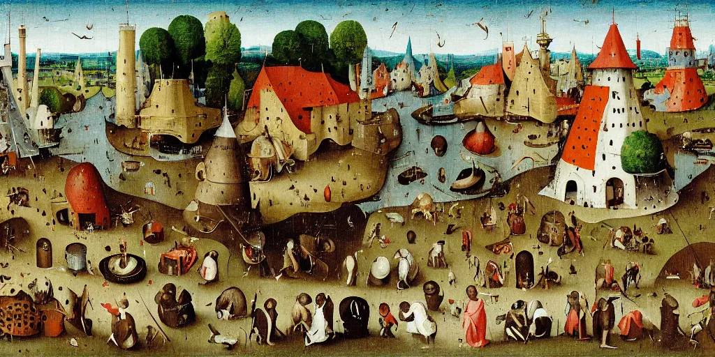 Image similar to a waffle making factory by hieronymus bosch, highly detailed, colorful