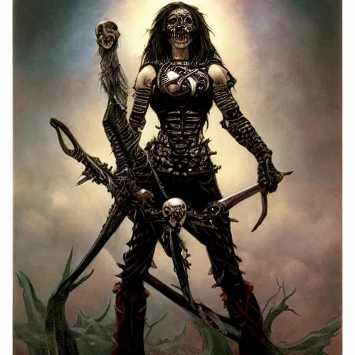 Prompt: portrait of a female skull warrior, by Gerald Brom