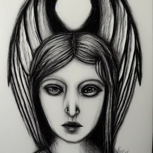 Prompt: gothic angel charcoal sketch by master artist